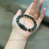  Vòng Đơn Thạch Anh Tóc Xanh 8-9Ly Mix Lu Thống Và Kim Tiền Vàng 10k (Mộc, Hoả) 