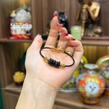  Vòng Dây Cáp Ngũ Điếu Thạch Anh Tóc Đen Mix 2 Bi Kim Tiền Vàng Trang Sức (Mộc, Thủy) 