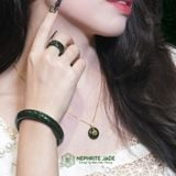  Mặt Dầy Chuyền Đồng Điếu Thần Chú Om Mani Padme Hum Vàng 10K Ngọc Bích Canada Đường Kính 12li Dày 4mm (Không Kén Mệnh) 