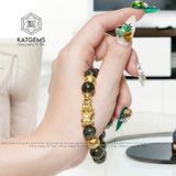  Vòng Đơn Thạch Anh Tóc Xanh 11ly+ Mix Tỳ Hưu Và Charm Chú Vàng Trang Sức (Mộc, Hỏa) GIÁ LIÊN HỆ 