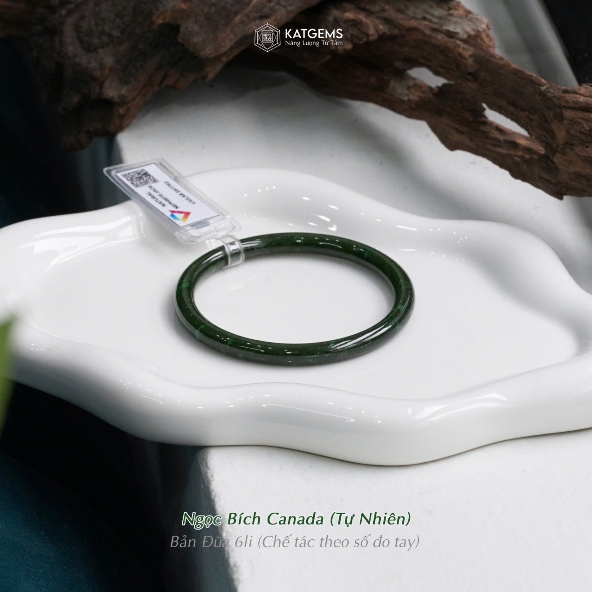  Vòng Ngọc Khối Ngọc Bích Canada Bản Đũa 6ly Kèm Kiểm Định (Không Kén Mệnh) 