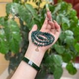 Vòng Chuỗi Lam Ngọc Đậm 6.2li Mix Ngũ Điếu, Charm Hoa Sen Và Bi Vàng Kim Tiền Trang Sức (Không Kén Mệnh) 