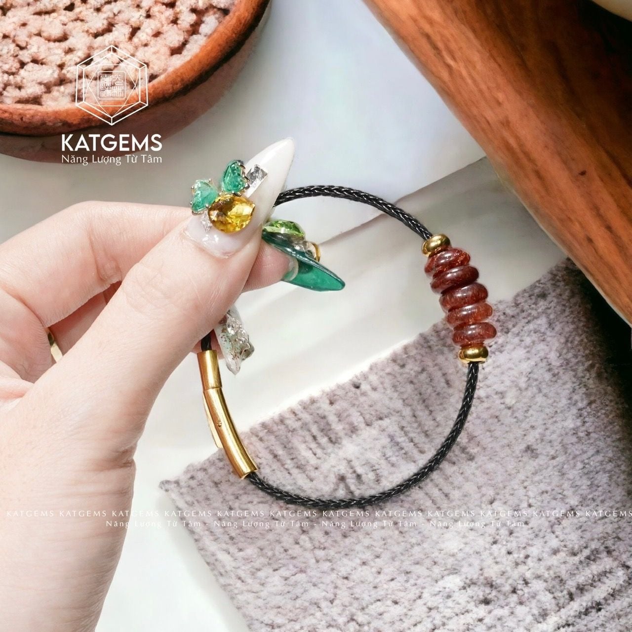  Vòng Dây Cáp Ngũ Điếu Thạch Anh Tóc Đỏ (Hoả, Thổ) 