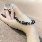  Vòng Đơn Tay Thạch Anh Tóc Đen 7-8ly Ngũ Điếu Mix Bi Vàng 10K (Thủy, Mộc) 