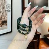  Chuỗi Vòng Thạch Anh Tóc Xanh 6ly Hồ Ly Mix Cỏ Bốn Lá Vàng 10K (Mộc, Hỏa) 