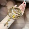  Chuỗi Vòng Trầm Banh Lào 108 Hạt 6ly Mix Hoa Sen Vàng Trang Sức, Cỏ Bốn Lá, Lu Thống, Ngũ Điếu Thạch Anh Tóc Vàng (Thổ, Kim) 