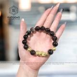  Vòng Đơn Thạch Anh Tóc Đen 12 Ly Mix Tỳ Hưu và Charm Kim Tiền Vàng 10K (Mộc, Thuỷ) 