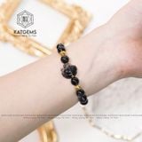  Vòng Tay Đơn Thạch Anh Tóc Đen 7-8ly Bà Hồ Ly Mix Charm Kim Tiền Vàng 10K (Thuỷ, Mộc) 