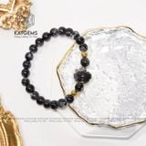  Vòng Tay Đơn Thạch Anh Tóc Đen 7-8ly Bà Hồ Ly Mix Charm Kim Tiền Vàng 10K (Thuỷ, Mộc) 
