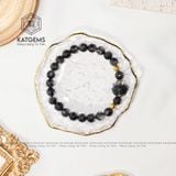  Vòng Tay Đơn Thạch Anh Tóc Đen 7-8ly Bà Hồ Ly Mix Charm Kim Tiền Vàng 10K (Thuỷ, Mộc) 