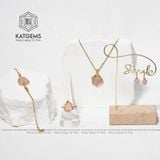  Khuyên Tai Thạch Anh Hồng Mix Vàng 10K (Hoả, Thổ) 