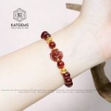  Vòng Tay Đơn Thạch Anh Tóc Đỏ 7ly Bà Hồ Ly Mix Charm Kim Tiền Vàng 10K (Hoả, Thổ) 
