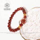  Vòng Tay Đơn Thạch Anh Tóc Đỏ 7ly Bà Hồ Ly Mix Charm Kim Tiền Vàng 10K (Hoả, Thổ) 