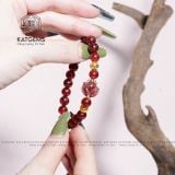  Vòng Tay Đơn Thạch Anh Tóc Đỏ 7ly Bà Hồ Ly Mix Charm Kim Tiền Vàng 10K (Hoả, Thổ) 