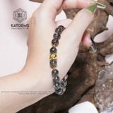  Vòng Đơn Thạch Anh Tóc Đen 7-8ly Mix Mèo Thần Tài Vàng 10k (Mộc, Thuỷ) 