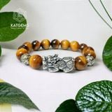  Vòng Đá Mắt Hổ Nâu Vàng 12ly Mix Charm Tỳ Hưu Và Bi Bạc Khắc Chú (Kim, Thổ) 