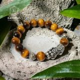  Vòng Đá Mắt Hổ Nâu Vàng 12ly Mix Charm Tỳ Hưu Và Bi Bạc Khắc Chú (Kim, Thổ) 