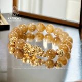  Vòng Đơn Thạch Anh Tóc Vàng 13.5 Ly Mix Tỳ Hưu và Charm Kim Tiền Vàng Trang Sức (Kim, Thổ) GIÁ LIÊN HỆ 