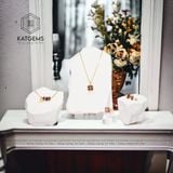  Khuyên Tai Vàng 10K Thạch Anh Tóc Đỏ (Hoả, Thổ) 