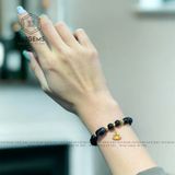  Vòng Đơn Thạch Anh Tóc Đen 7-8ly Mix Lu Thống, Charm Hoa Sen Và Kim Tiền Vàng Trang Sức (Mộc, Thủy) 