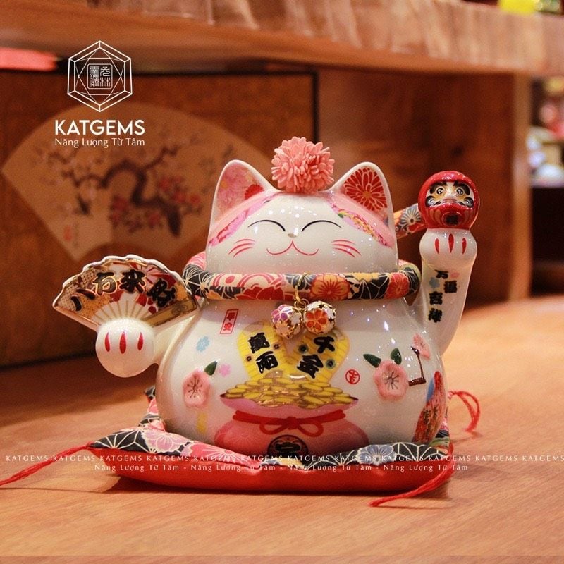  Mèo Thần Tài May Mắn Thu Hút Tài Lộc Gốm Sứ Cao Cấp KT 20x14x14cm 031223 M561 