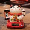  Mèo Thần Tài May Mắn Thu Hút Tài Lộc gốm sứ cao cấp, pin + năng lượng mặt trời vẫy tay KT 10.5x9x10.58cm 031223 M481 