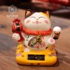  Mèo Thần Tài May Mắn Thu Hút Tài Lộc gốm sứ cao cấp, pin + năng lượng mặt trời vẫy tay KT 10.5x9x10.58cm 031223 M482 