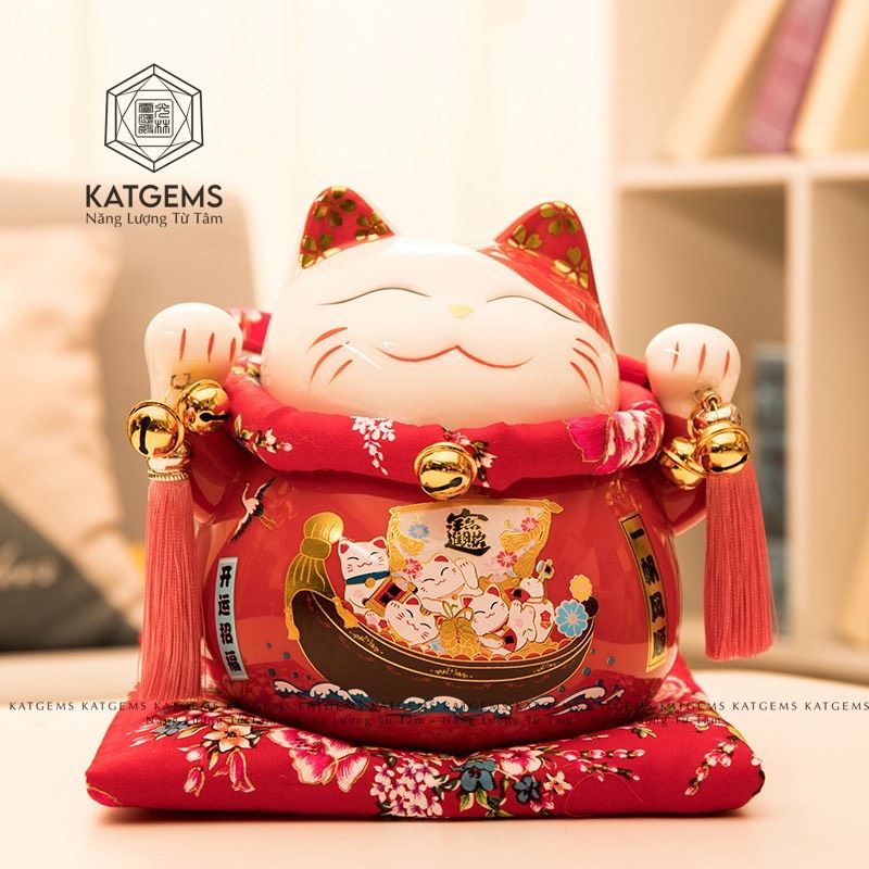  Mèo Vàng Thần Tài Thuận Buồm Xuôi Gió Gốm Sứ Cao Cấp KT 19x13x18cm 031123 