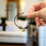  Vòng Dây Cáp Thạch Anh Tóc Đen Mix Ngũ Điếu, Cỏ Bốn Lá Và Charm Hồ Ly Vàng Trang Sức (Thủy, Mộc) 