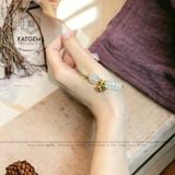  Vòng Dây Cáp Đá Moon Mix Ngũ Điếu, Cỏ Bốn Lá Và Charm Hồ Ly Vàng Tây 10K (Thủy, Kim) 