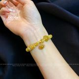  Vòng Đơn Thạch Anh Tóc Vàng 8ly Mix Ngũ Điếu, Túi Tiền, Cỏ Bốn Lá Và Bi Vàng Tây 10K (Kim, Thổ) 