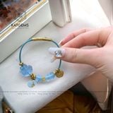  Vòng Dây Cáp Phúc Bảo Như Ý Đá Aqua Ngũ Điếu Mix Túi Tiền Kim Bảo Và Hồ Ly Và Khánh Cát Tường Vàng 10K (Thuỷ, Mộc) 