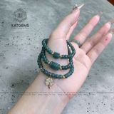  Chuỗi Vòng Lam Ngọc Chất Băng Jade A 4.8ly Mix Ngũ Điếu, Lu Thống Và Cỏ Bốn Lá Vàng Trang Sức (Không Kén Mệnh) 