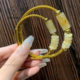  Vòng Dây Cáp Ngũ Điếu Mix Lu Thống Trơn Đá Thạch Anh Tóc Vàng (Kim, Thổ) 250525-2 