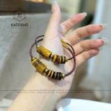 Vòng Dây Cáp Ngũ Điếu Mix Lu Thống Chạm Kim Tiền Đá Mắt Hổ (Thổ, Kim) 