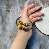 Vòng Dây Cáp Ngũ Điếu Mix Lu Thống Tròn Đá Mắt Hổ (Thổ, Kim) 