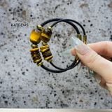 Vòng Dây Cáp Ngũ Điếu Mix Lu Thống Tròn Đá Mắt Hổ (Thổ, Kim) 