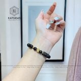  Vòng Đơn Thạch Anh Tóc Đen 7-8ly Mix Lu Thống, Ngũ Điếu Và Mèo Thần Tài Vàng 10k (Mộc, Thủy) 