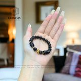  Vòng Đơn Thạch Anh Tóc Đen 7-8ly Mix Lu Thống, Ngũ Điếu Và Mèo Thần Tài Vàng 10k (Mộc, Thủy) 