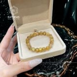  Vòng Đơn Thạch Anh Tóc Vàng 8ly Mix Charm Chú Om Mani Padme Hum Vàng Tây 10K (Kim, Thổ) 