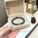  Vòng Đơn Thạch Anh Tóc Xanh 7-8ly Mix Charm Chú Om Mani Padme Hum Vàng Tây Trang Sức (Hỏa, Mộc) 1-190003 