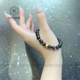  Vòng Thạch Anh Tóc Đen 7.8ly Mix Charm Chú Om Mani Padme Hum Vàng Tây 10K (Thủy, Mộc) 