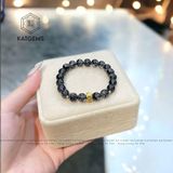  Vòng Thạch Anh Tóc Đen 7.8ly Mix Charm Chú Om Mani Padme Hum Vàng Tây 10K (Thủy, Mộc) 