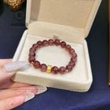  Vòng Đơn Thạch Anh Tóc Đỏ 8.6ly Mix Charm Chú Om Mani Padme Hum Vàng Trang Sức (Hỏa, Thổ) 1-132001 