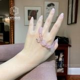  Vòng Đơn Thạch Anh Hồng 7ly Mix Ngũ Điếu, Túi Tiền, Cỏ Bốn Lá Và Bi Vàng Trang Sức (Hỏa,Thổ) 