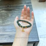  Vòng Đơn Thạch Anh Tóc Xanh 7-8ly Mix Charm Hoa Sen, Lu Thống Và Kim Tiền Vàng Trang Sức (Mộc, Hoả) 1-190003 