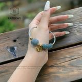  Vòng Dây Cáp Lam Ngọc Mix Ngũ Điếu, Cỏ Bốn Lá Và Charm Hồ Ly Vàng Trang Sức (Không Kén Mệnh) 