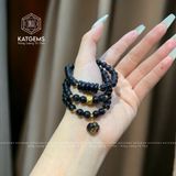  Chuỗi Vòng Thạch Anh Tóc Đen 6.2ly Túi Tiền Kim Bảo Mix Ngũ Điếu Và Charm Chú Om Mani Padme Hum Vàng Trang Sức(Thủy, Mộc) 124004 