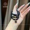  Chuỗi Vòng Thạch Anh Tóc Đen 6.2ly Túi Tiền Kim Bảo Mix Ngũ Điếu Và Charm Chú Om Mani Padme Hum Vàng Trang Sức(Thủy, Mộc) 1-124001 