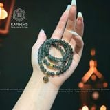  Chuỗi Vòng Thạch Anh Tóc Xanh 6.2ly Túi Tiền Kim Bảo Mix Ngũ Điếu Và Charm Chú Om Mani Padme HumVàng 10K (Hỏa, Mộc) 